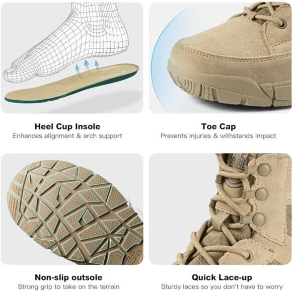 FREE SOLDIER Hiking Work Boots Men's Tactical Boots 6 Inches Waterproof - Picture 12 of 14